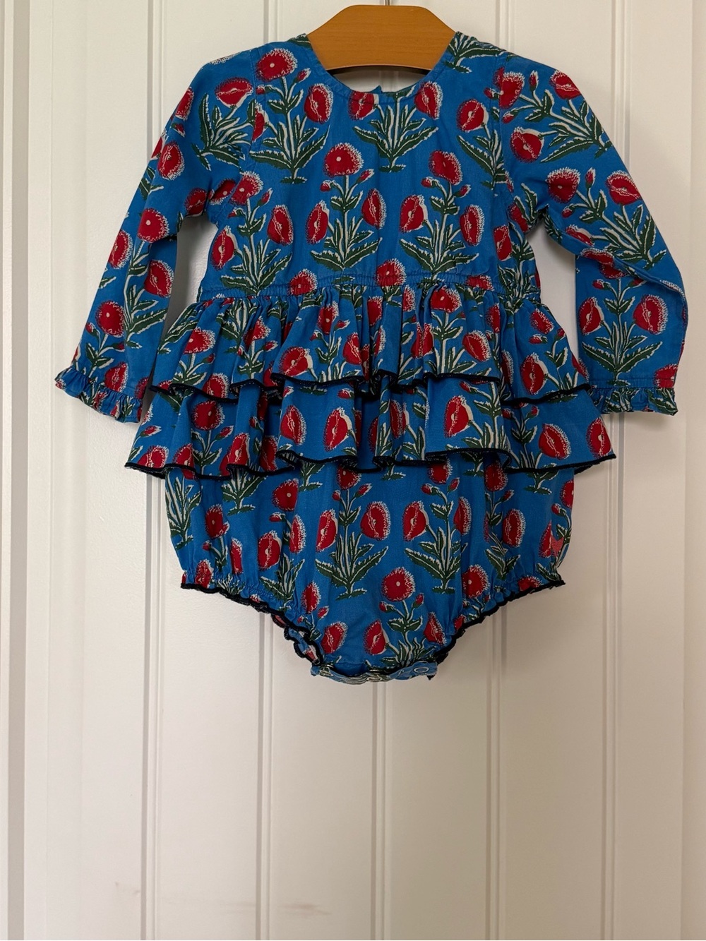 Pink Chicken Heidi Bubble Blue Dandelion Floral Ruffle Romper Size 12-18M